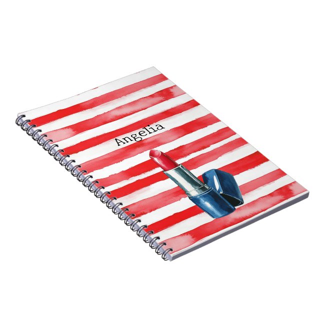 Stripes French Riviera Röd Läppstift Anteckningsbok (Högra Sidan)