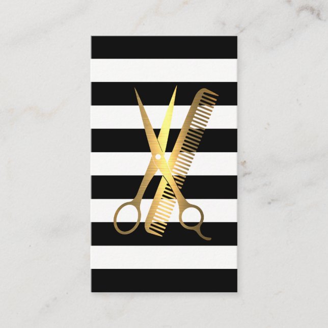 Stripes | Golden Scissors Comb Logo Tidsbeställning Kort (Framsida)