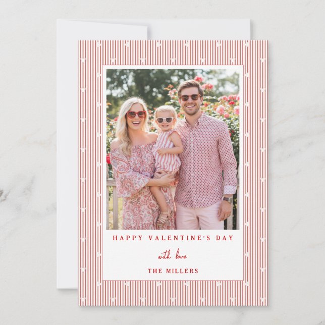 Stripes & Hearts Happy Valentine's Day Photo Card Julkort (Framsida)