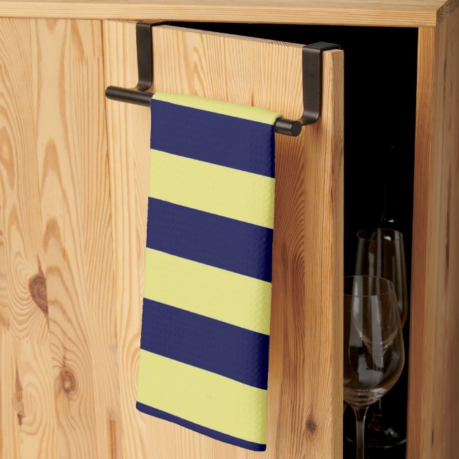 Stripes in Navy Blue and Yellow Kökshandduk (Thirds Fold)
