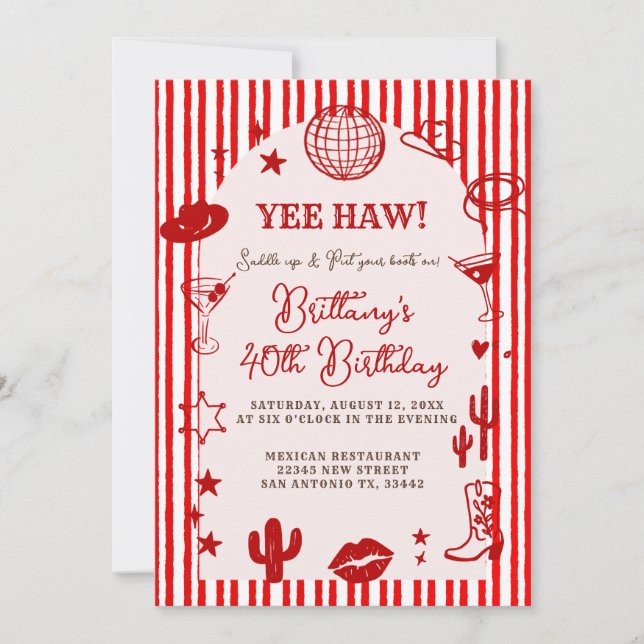 Stripes Martini Disco Ball Any Age Birthday  Inbjudningar (Framsida)