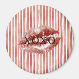 Stripes Red Lips Kiss XOXO Magnet
