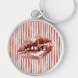 Stripes Red Lips Kiss XOXO Nyckelring