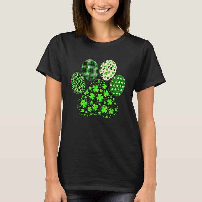Stripes Shamrock Leopard Plaid Paw St Patricks Day T Shirt (Framsida)