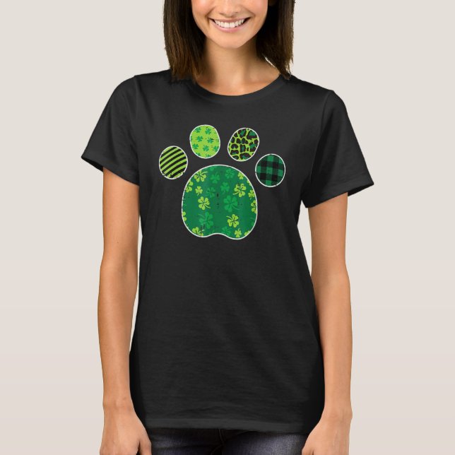 Stripes Shamrock Leopard Plaid Paw St Patricks Day T Shirt (Framsida)