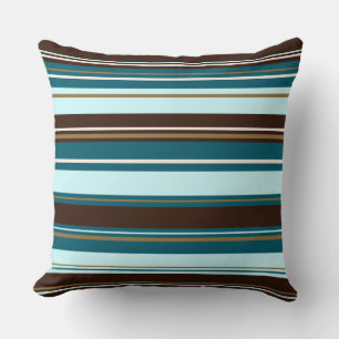 Stripey Design Brown Teals Cream & Guld Kudde