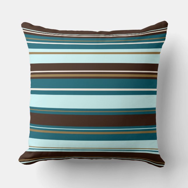 Stripey Design Brown Teals Cream & Guld Kudde (Framsida)