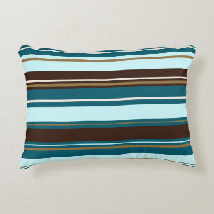 Stripey Design Brown Teals Cream & Guld Prydnadskudde