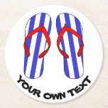 Stripey Flip Flops Beach Sandles Custom Text Underlägg Papper Rund<br><div class="desc">Stripey flip flops. Customize with own text.</div>
