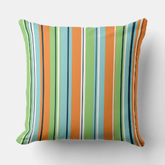 Stripey Lodrät Design Grönt Blås Orange och vit Kudde