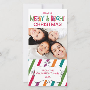 Stripey Merry & Bright Helgdag Photo Card Julkort