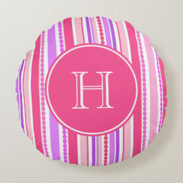 Stripey pärlor rosa lila monogram dekorativ kudde
