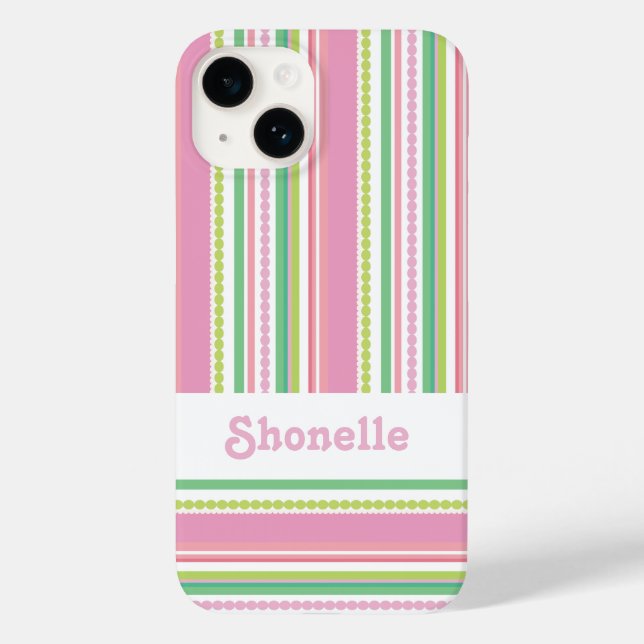 Stripey pärlor rosa namn iphone case (Baksida)