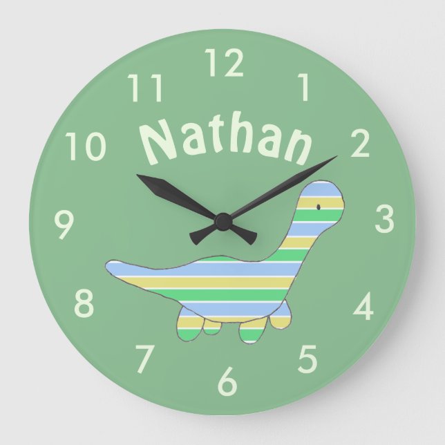 Stripy Dinosaur Stor Klocka (Framsida)