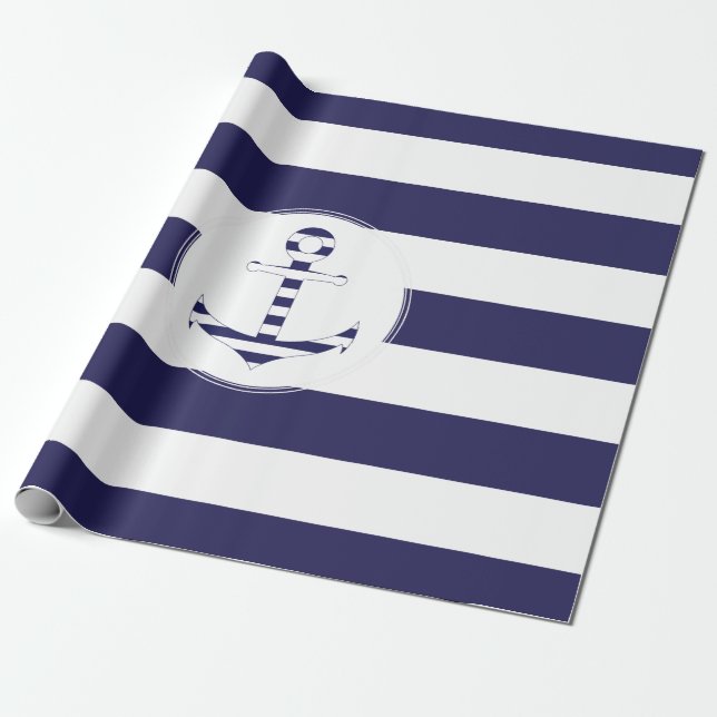 Stripy nautiskt ankrar presentpapper (Utrullad)
