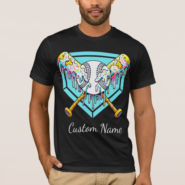 Strödd Donut-drypp Baseboll och gula slagträn T Shirt (Framsida)