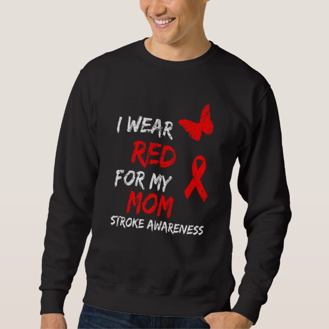 Stroke Awareness I Bära Red for My Mamma Lång Ärmad Tröja (Framsida)