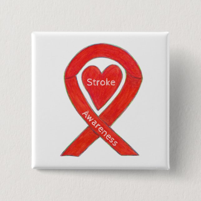 Stroke Awareness Red Heart Ribbon Anpassningsbar A Knapp (Framsida)
