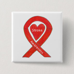 Stroke Awareness Red Heart Ribbon Anpassningsbar A Knapp