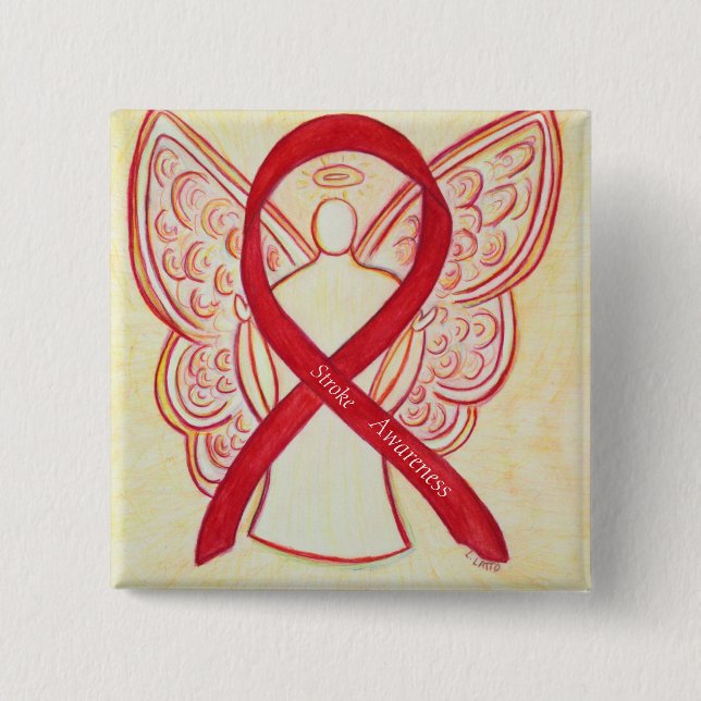 Stroke Awareness Red Ribbon Angel Anpassningsbar A Knapp (Framsida)