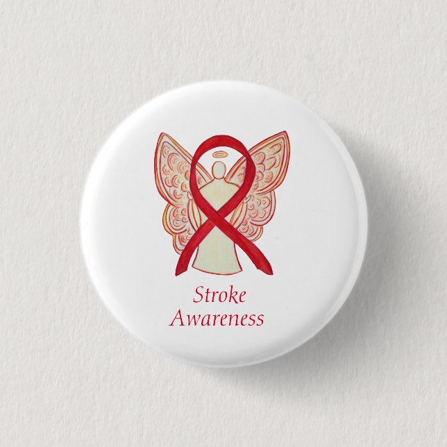 Stroke Awareness Red Ribbon Angel Anpassningsbar A Knapp (Framsida)