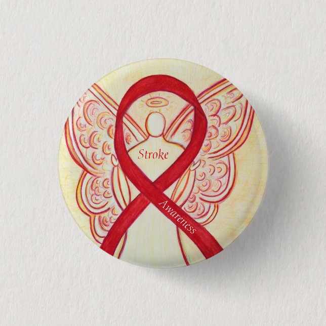 Stroke Awareness Red Ribbon Angel Anpassningsbar A Knapp (Framsida)