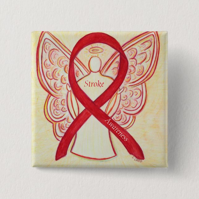 Stroke Awareness Red Ribbon Angel Anpassningsbar A Knapp (Framsida)