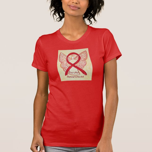 Stroke Awareness Red Ribbon Angel Shirt T (Framsida)