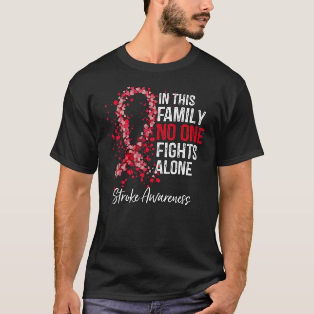 Stroke Awareness Survivor Red Ribbon Family Suppor T Shirt (Framsida)
