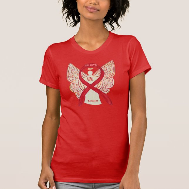 Stroke Red Awareness Ribbon Angel Anpassningsbar S Tee (Framsida)