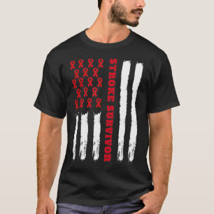 Stroke Survivor American Flagga Red Ribbon T Shirt