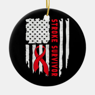 Stroke Survivor Awareness USA flagga Red Ribbon Julgransprydnad Keramik