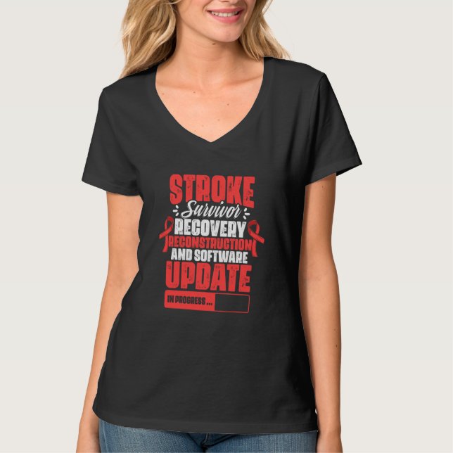 Stroke Survivor Recovery Red Ribbon Stroke Awarene T Shirt (Framsida)