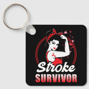 Stroke Survivor Stroke Awareness Red Ribbon Brain Nyckelring