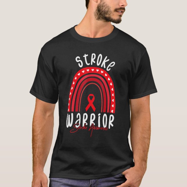 Stroke Survivor Warrior Stroke Awareness Red Rainb T Shirt (Framsida)
