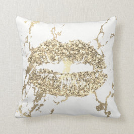 Strokes Guld Glitter Kiss Läppar Makeup White Marb Kudde