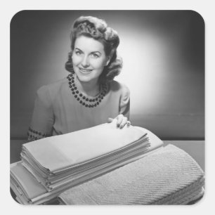 Strökta linn och handdukar fyrkantigt klistermärke