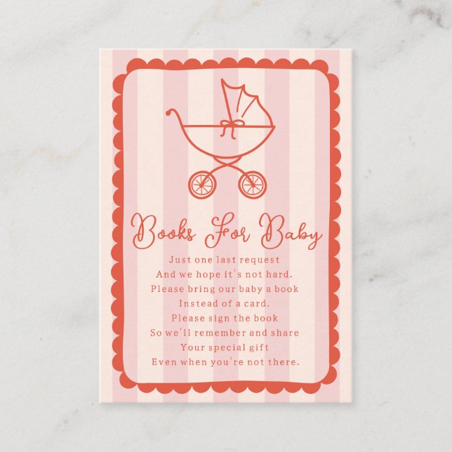 Stroller Scalloped Pink Baby Shower Books For Baby Tilläggskort (Framsida)