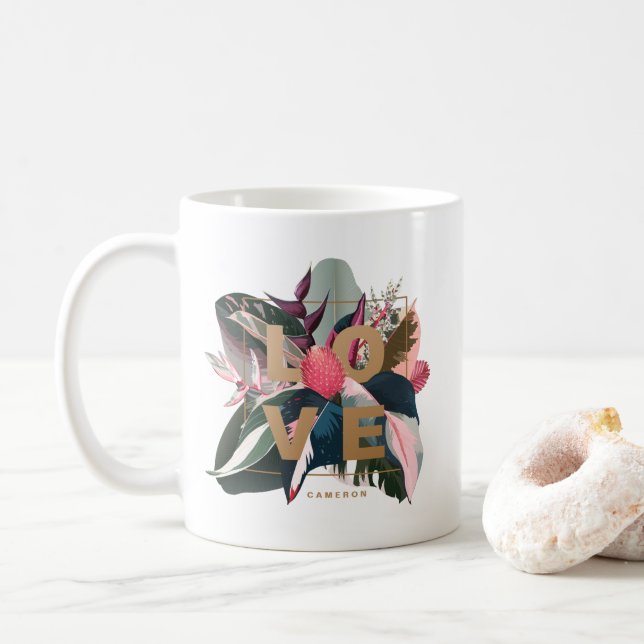 Stromanthe, Rubber Fig och Rosa Philodendron Kärle Kaffemugg (Med munk)