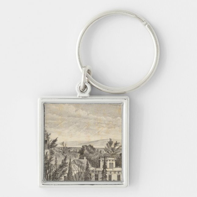 Strömavtagare, gård fyrkantig silverfärgad nyckelring (Framsidan)