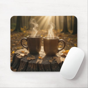 Strömma Kaffe koppar på en Träd-stump till hösten Musmatta