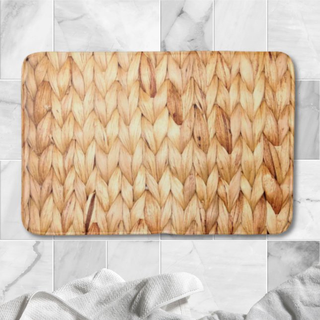 Strömmande strandtorkad vekwicker badrumsmatta (rustic beach tropical island woven wicker bath mat)