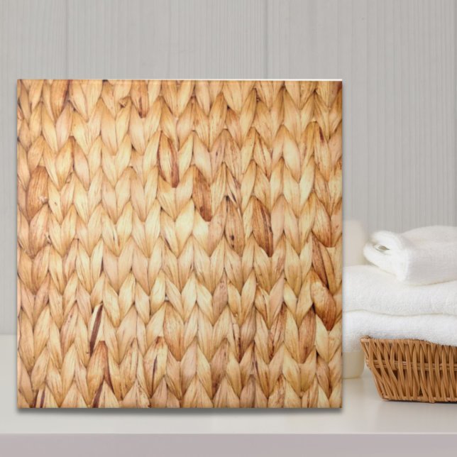 Strömmande strandtorkad vekwicker kakelplatta (rustic beach tropical island woven wicker ceramic tile)