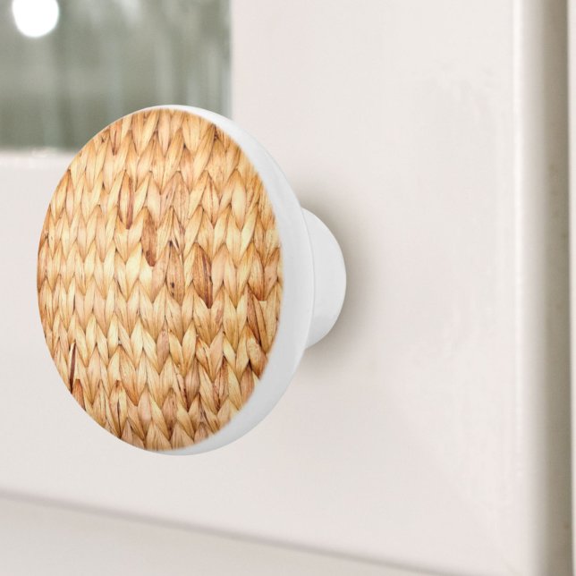 Strömmande strandtorkad vekwicker knopp (rustic beach tropical island woven wicker ceramic knob)