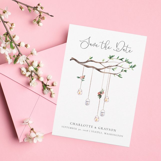 Strömskog och Ljus vattenfärg Spara datum Inbjudningar (Skapare uppladdad)