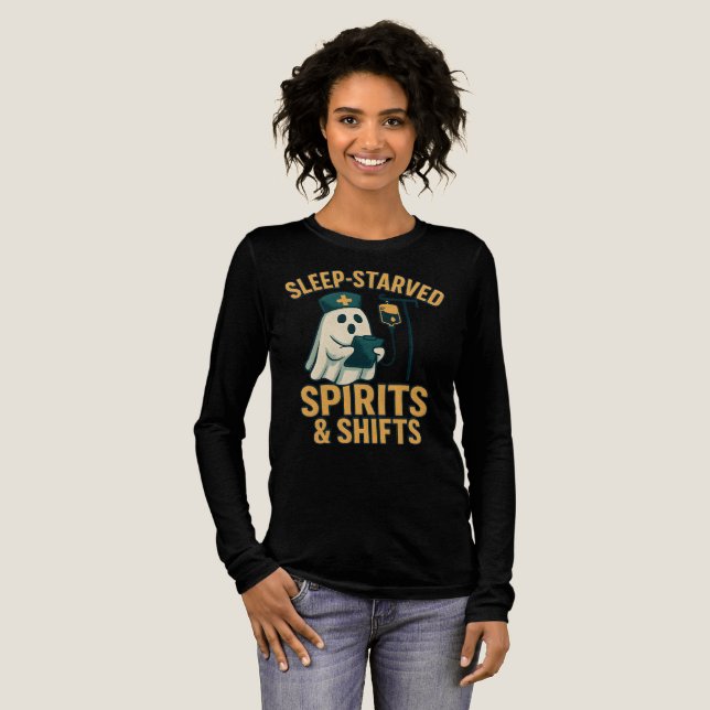 Strömsparade sprit och skift, sjuksköterska Hallow T Shirt (Hel framsida)