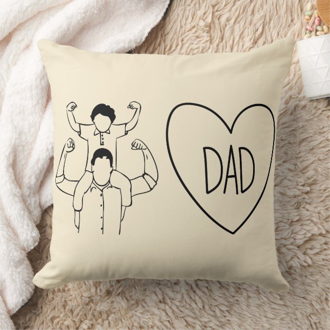 Strong Dad Shoulder Ride Heart Outline Kudde (Filt)