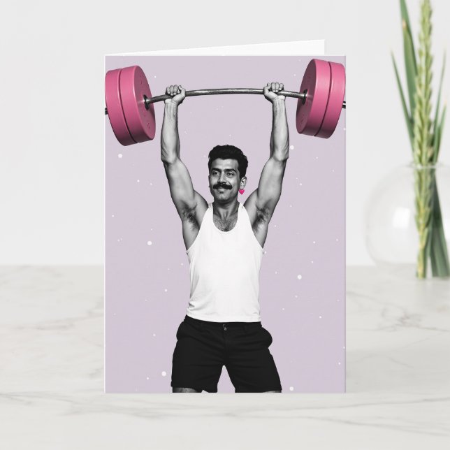 Strong Man Pink Pop Art Card Kort (Framsida)