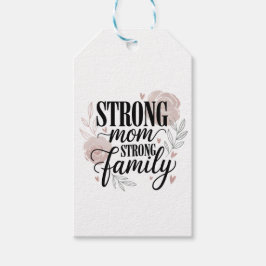 Strong Mom Strong Family Floral Quote Art Presentetikett