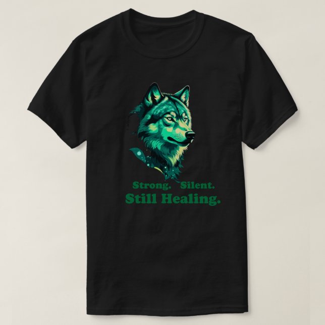 Strong Silent Still Healing Minimal Wolf Art T Shirt (Design framsida)